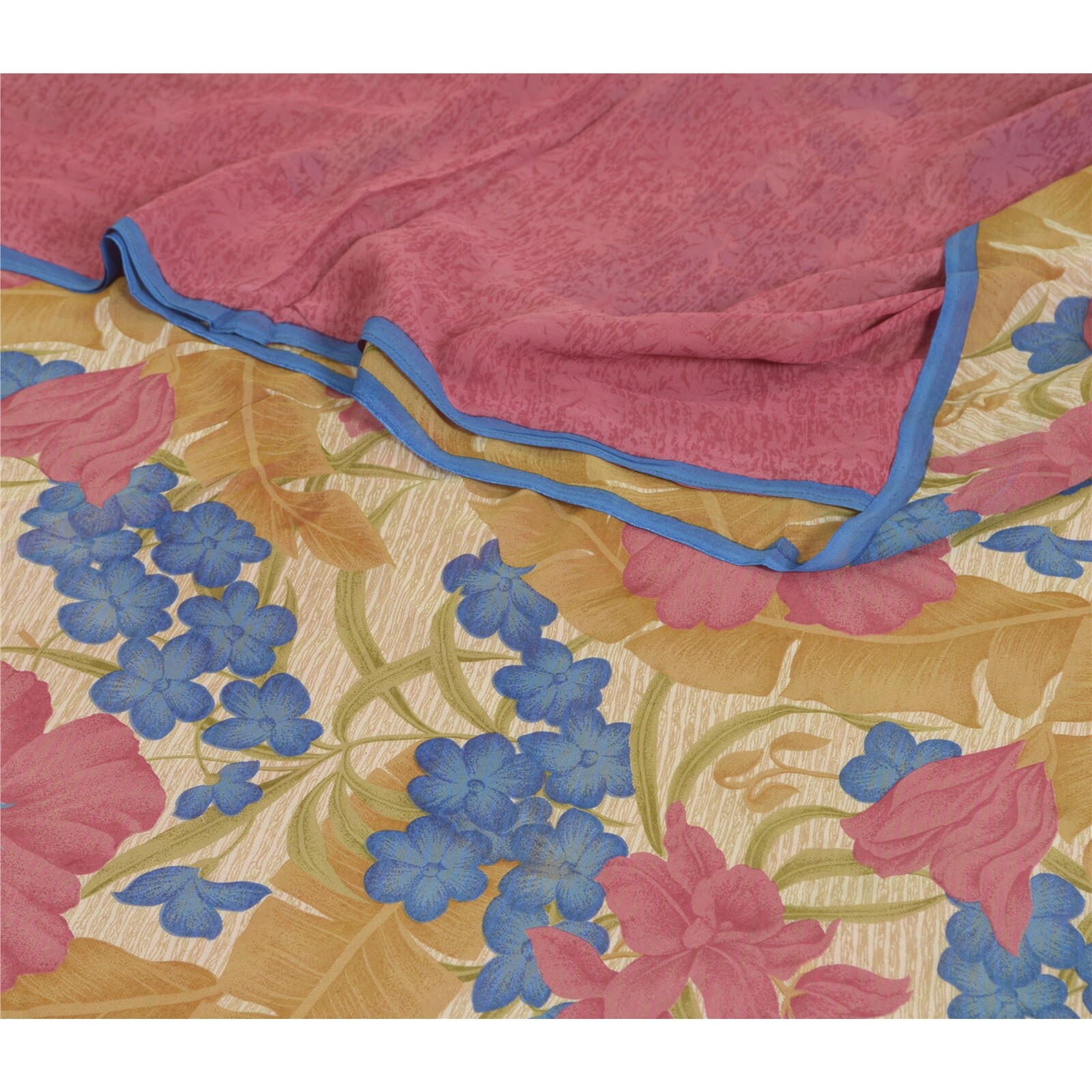 Sanskriti Vintage Sarees Pink/Cream Pure Georgette Silk Print Sari Craft Fabric