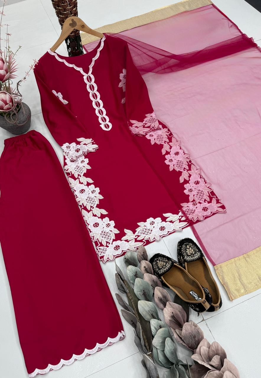Latest New Heavy Natural Silk Pink Top Palazzo With Dupatta For Wedding Wear