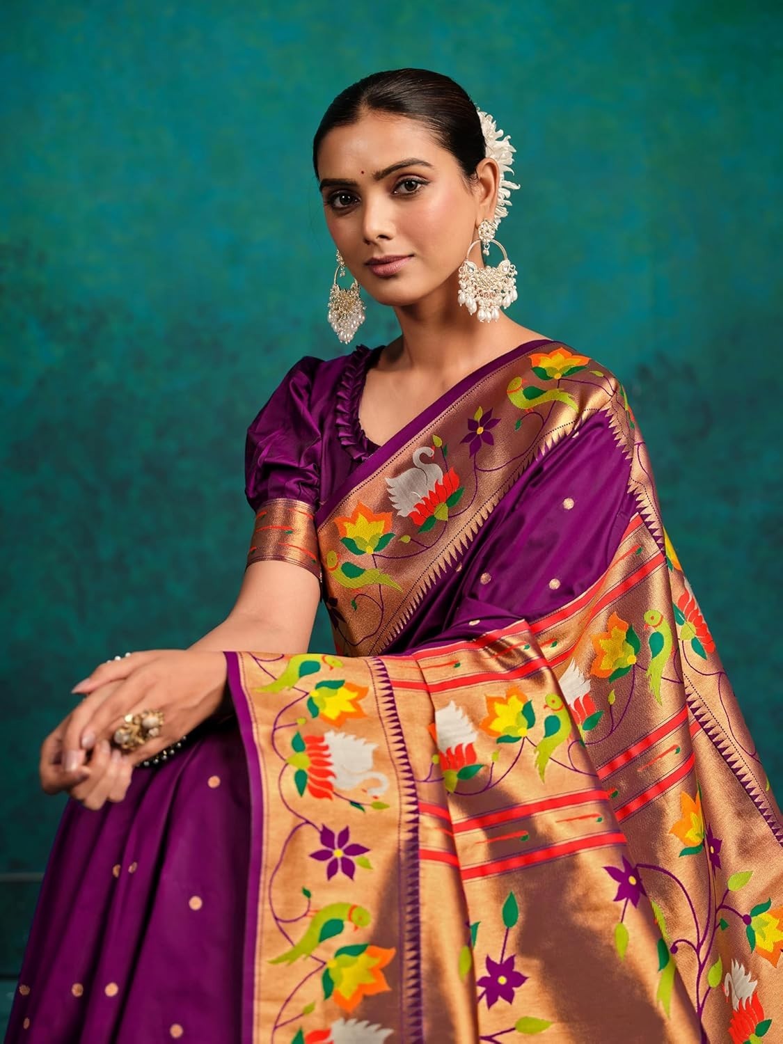 Women’s Pure Silk Paithani Woven Saree With Blouse Piece