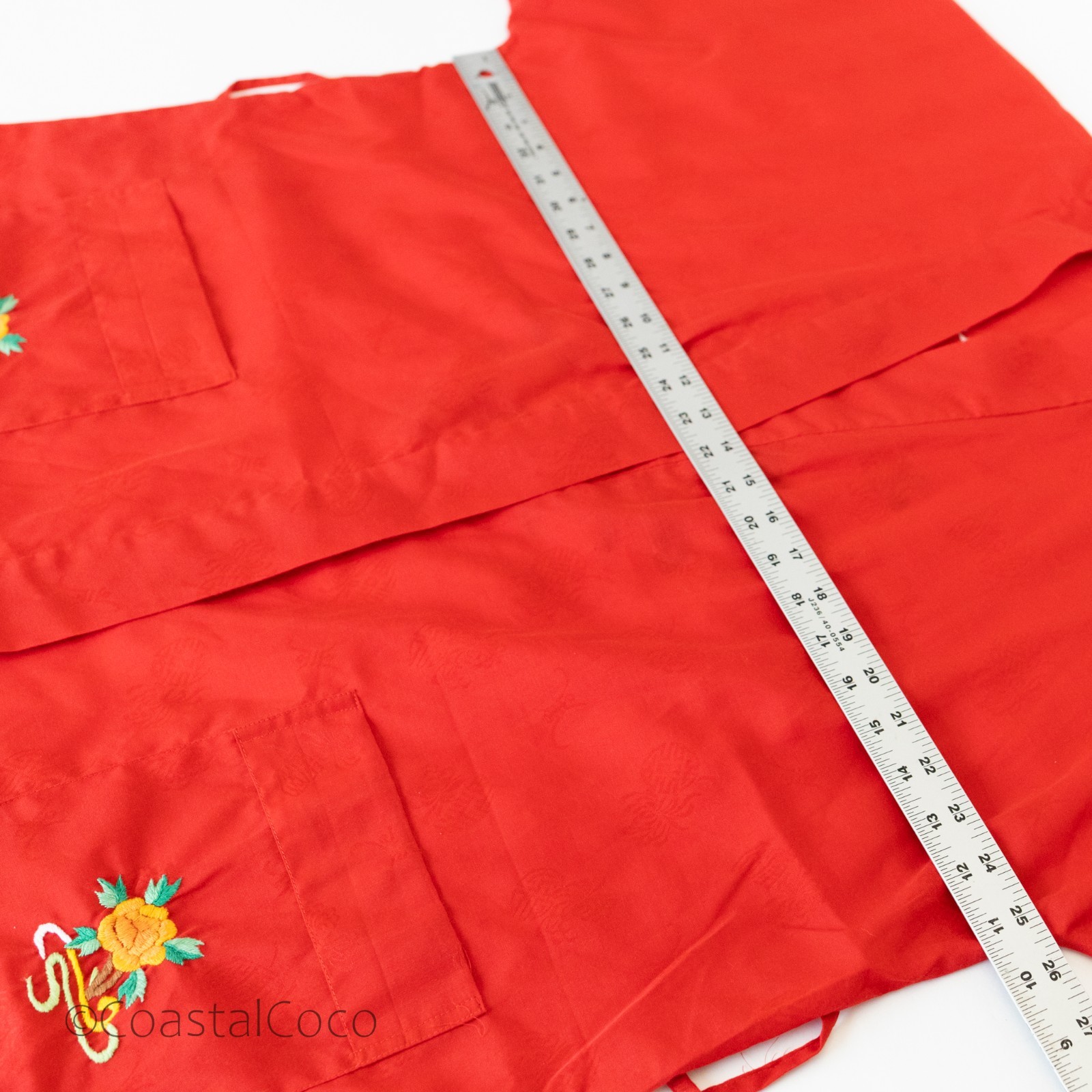 Vintage Health L Chinese Phoenix Peony Embroidered Robe Kimono Red Jacquard