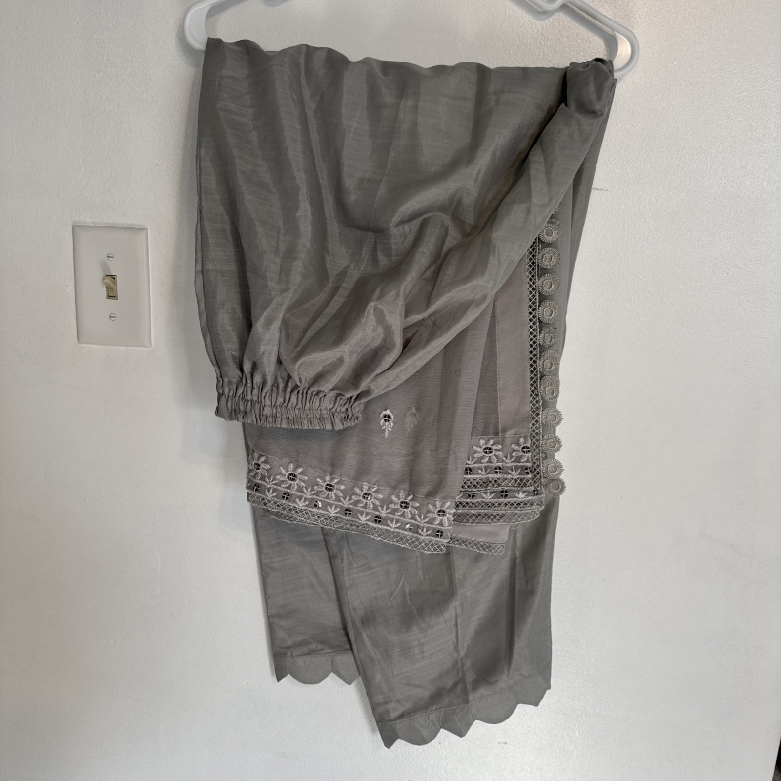 Pakistani Gray Embroidered Pearl Shalwar Kameez Suit Wedding Eid Ethnic Ramzan