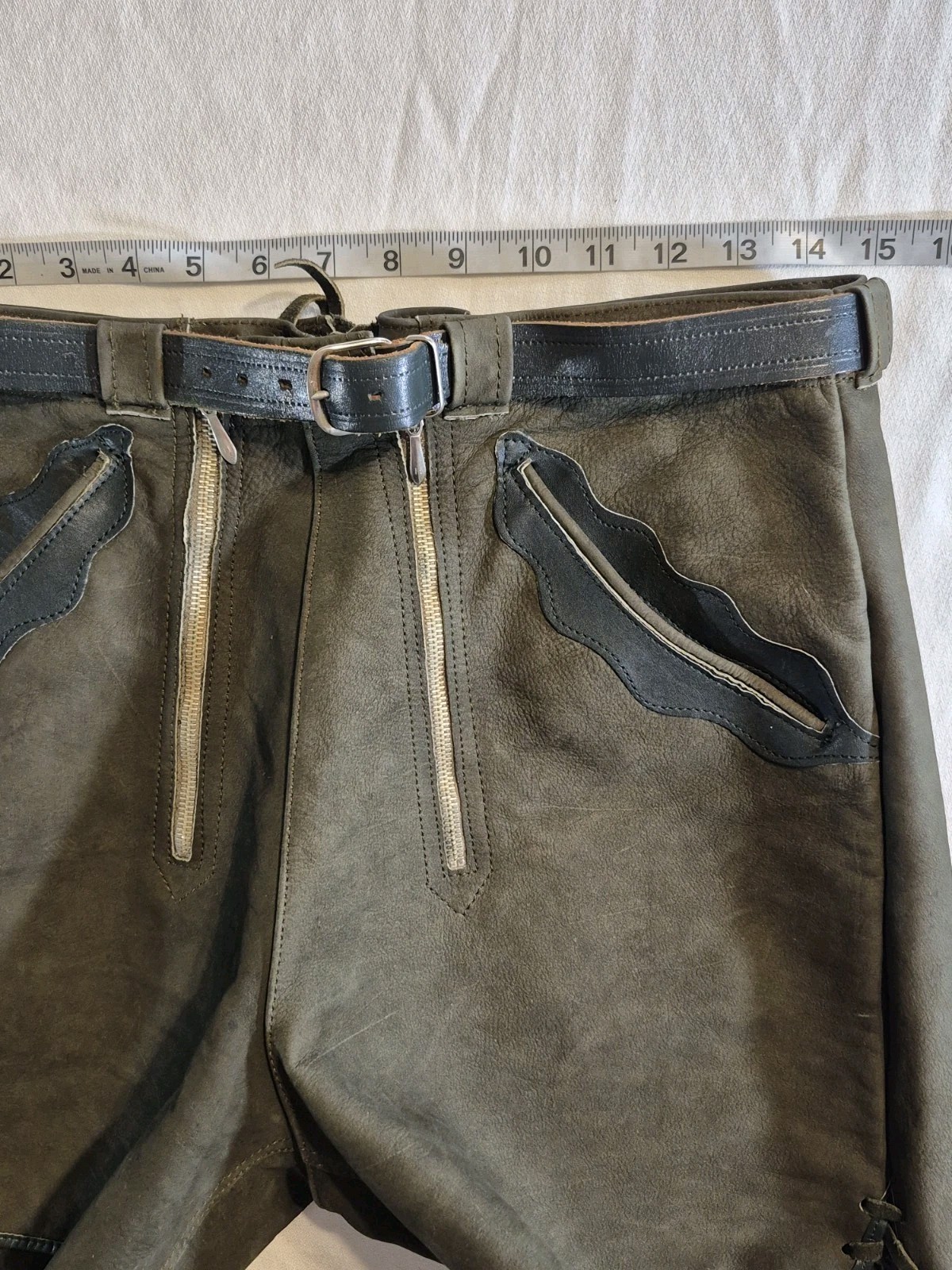 Vintage German Leather Lederhosen Breeches Green Black Octoberfest
