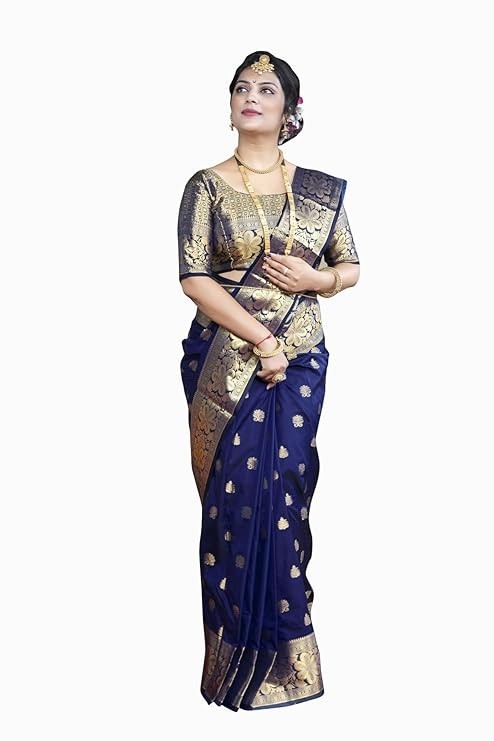 Women’s Kanjivaram Soft Semi Silk Banarasi Sarees With Blouse Piece