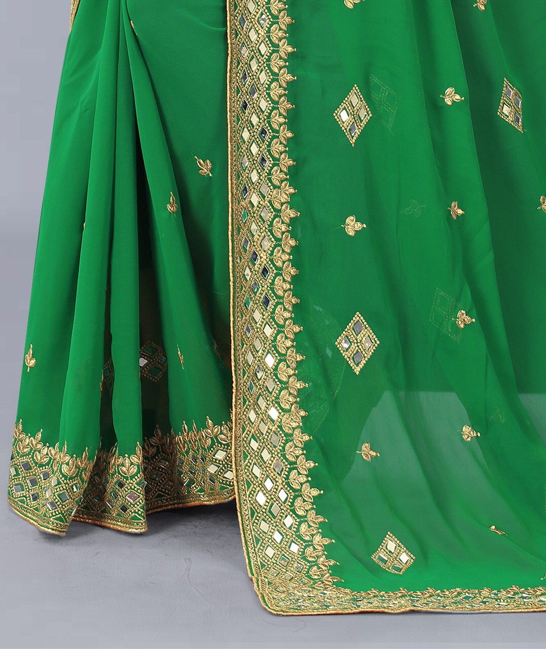 Embroidered Banarasi Georgette Saree (Green)