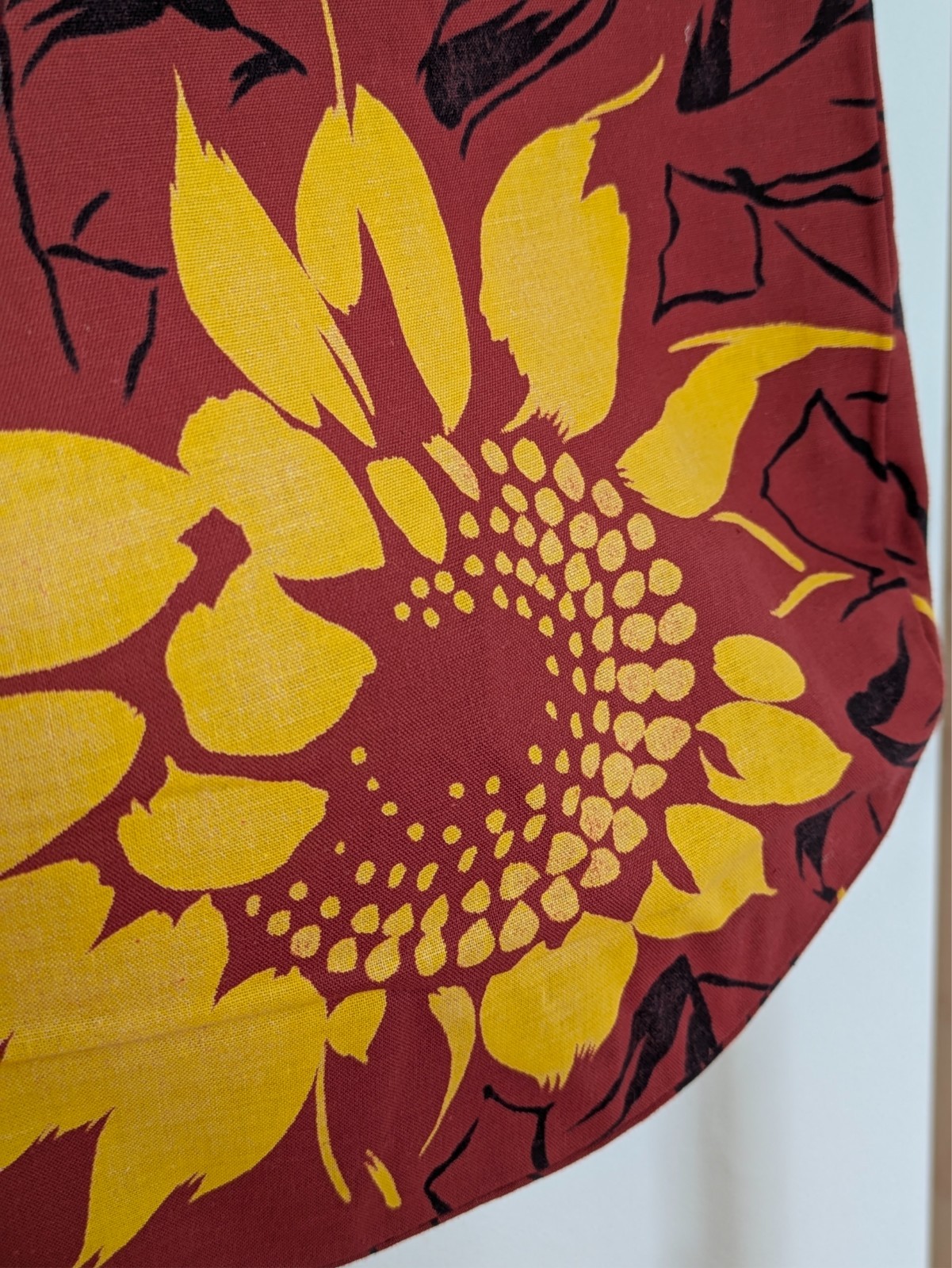 Japanese Kimono Cotton Yukata Dark Red Yellow Black Sunflower Floral Summer Wear