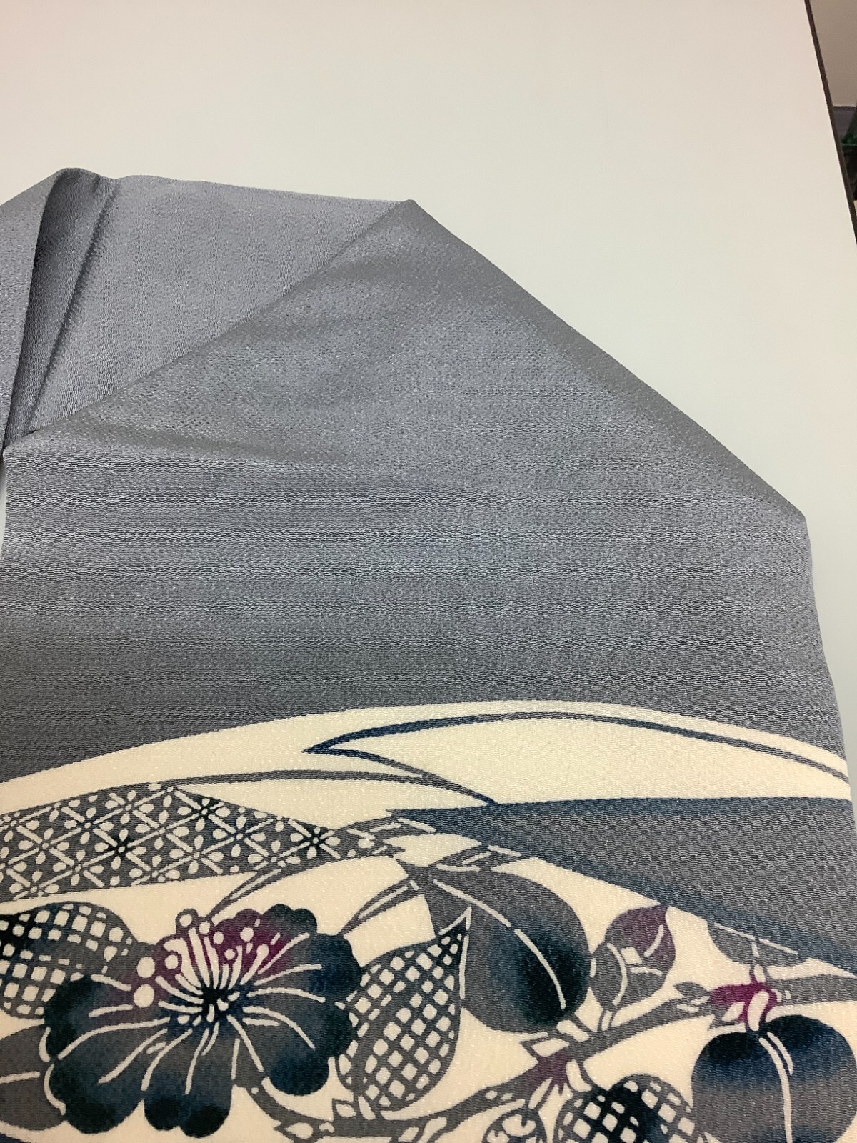 Japanese Vintage Kimono Nagoya Obi Pure silk Grey Traditional Flower 144.8x11in