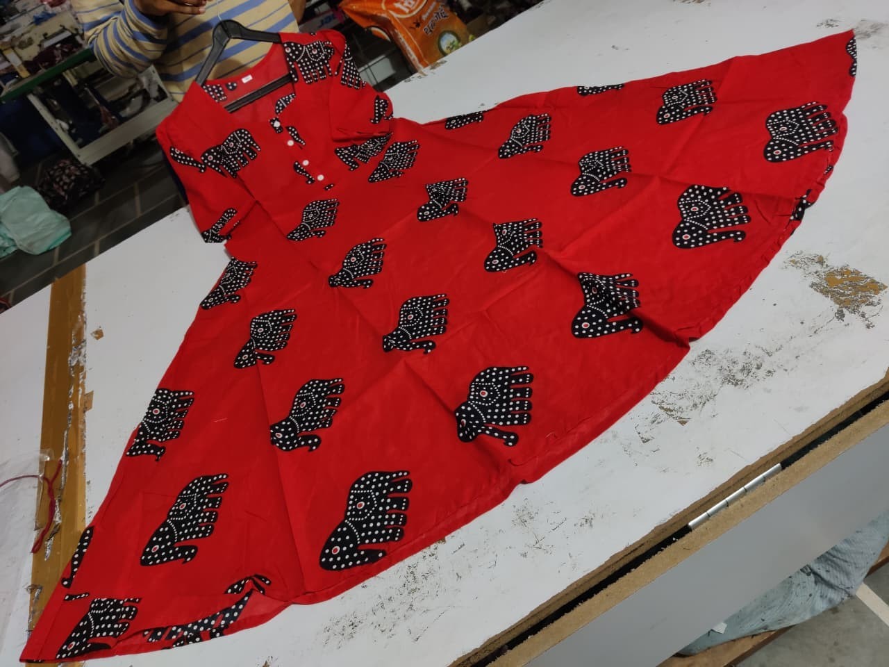 Jaipuri Block Printed Women Middi Kurta Set Indian Party Wear Flared Gown Dress