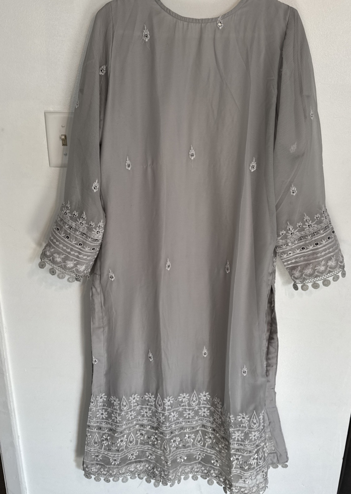 Pakistani Gray Embroidered Pearl Shalwar Kameez Suit Wedding Eid Ethnic Ramzan