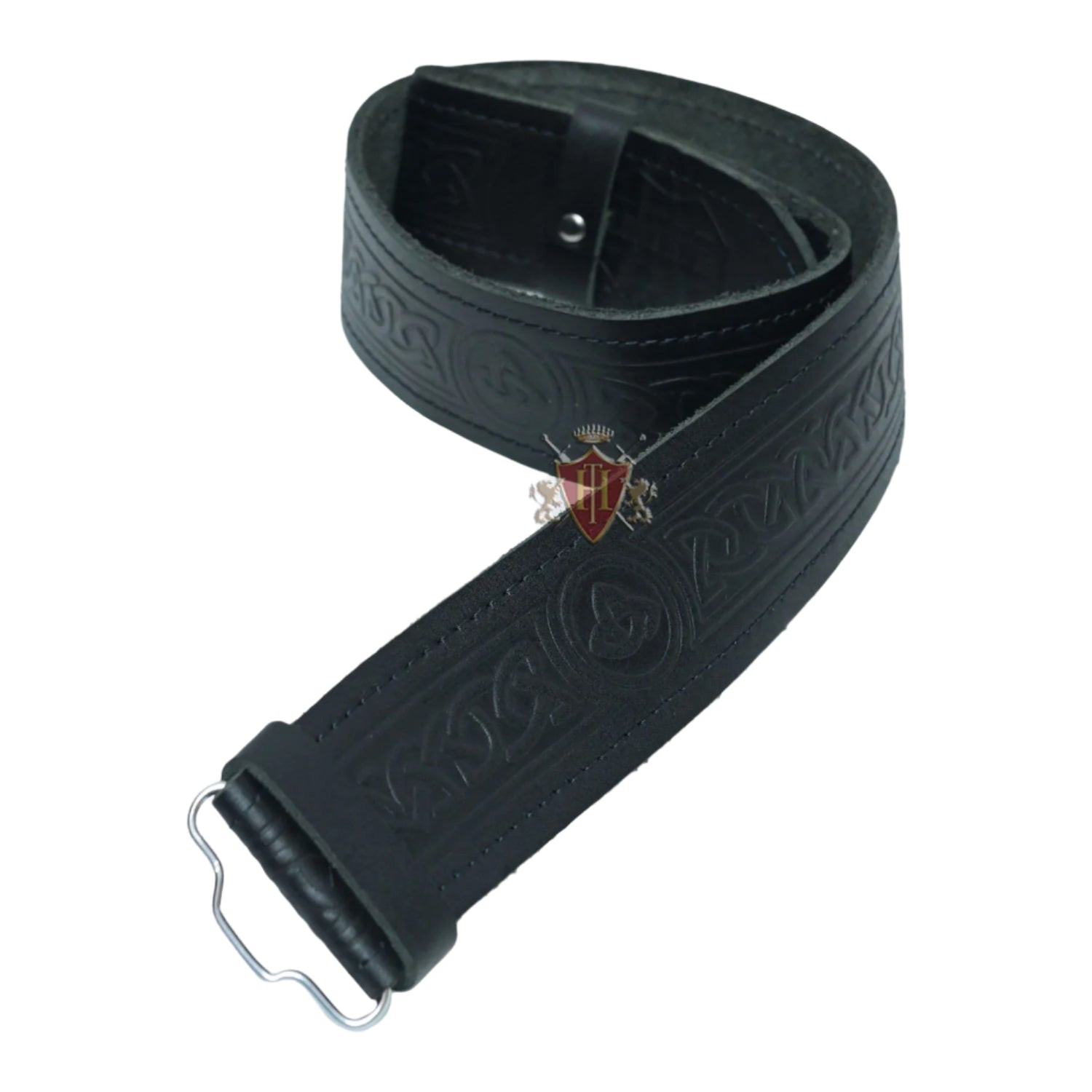 Celtic Embossed Black Leather Kilt Belt Adult