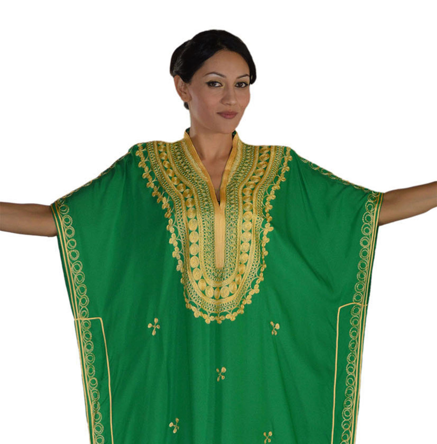 Moroccan Caftan Women kaftan Abaya Beach Cover Summer Long Dress Cotton Green