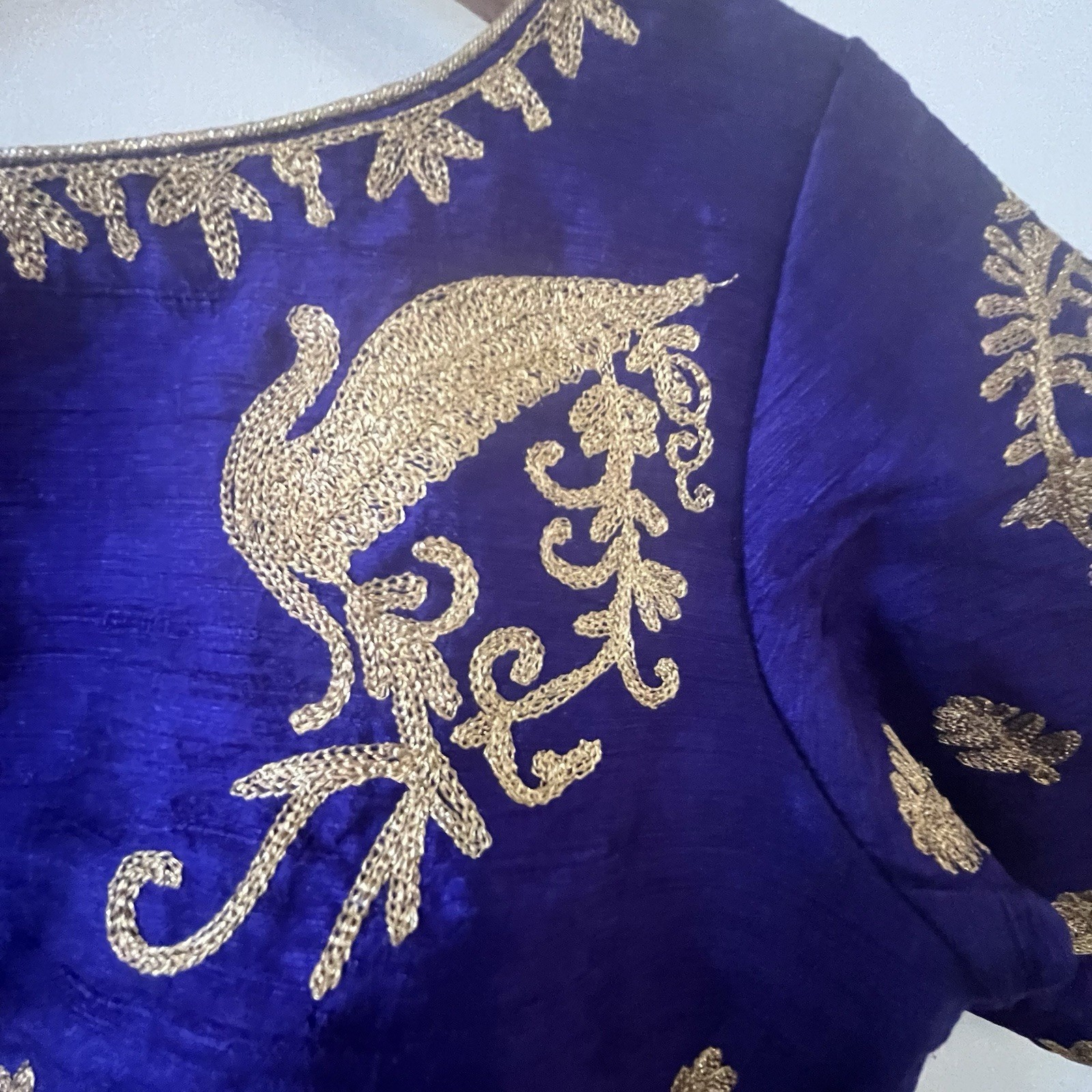 Vintage Silk Brocade Lehenga Choli Set Gold Peach Purple Teal Lined Skirt Zari