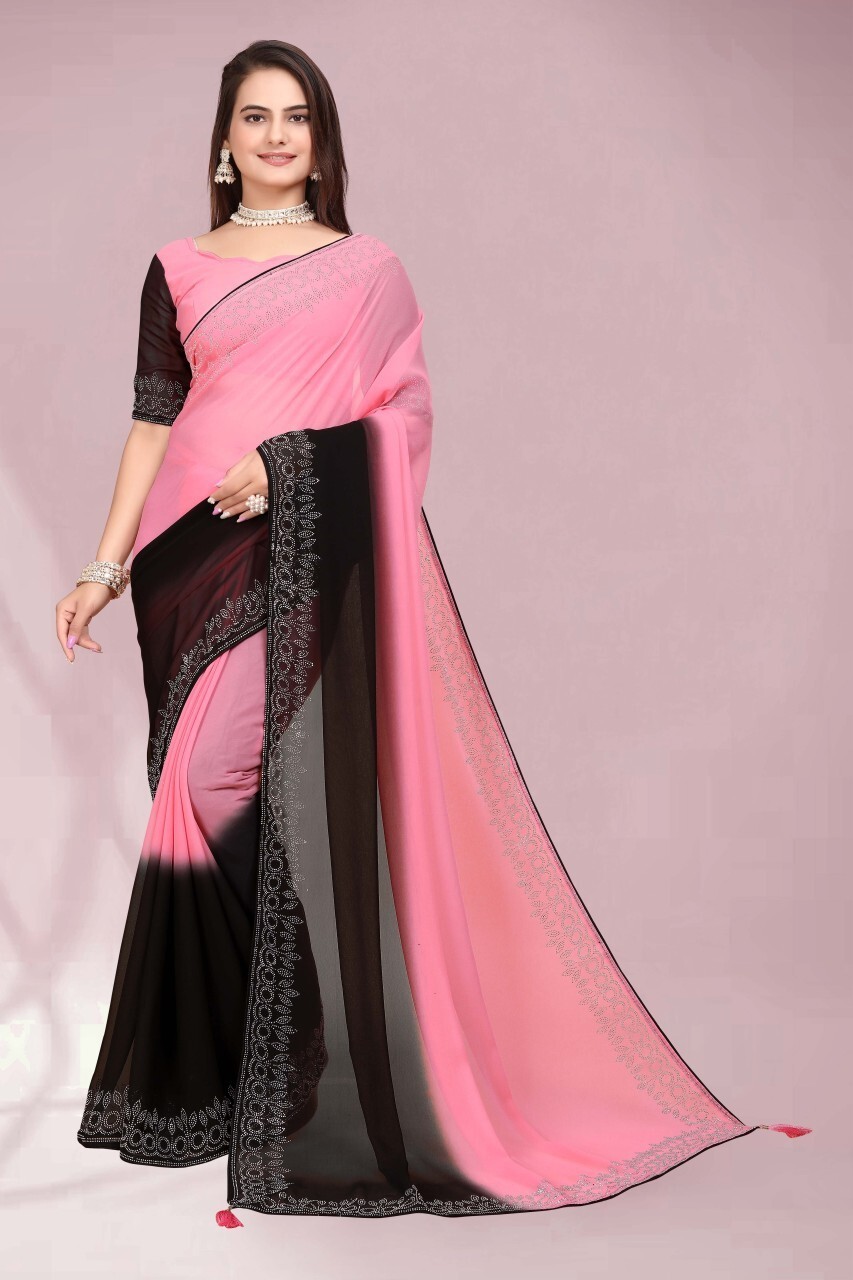 Embellished Bollywood Georgette Saree (Purple, Pink)