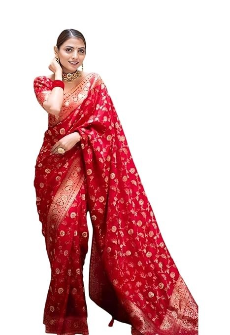 Women’s Pure Kanjivaram Silk Saree Soft Banarasi Style Wedding With Blouse Piece