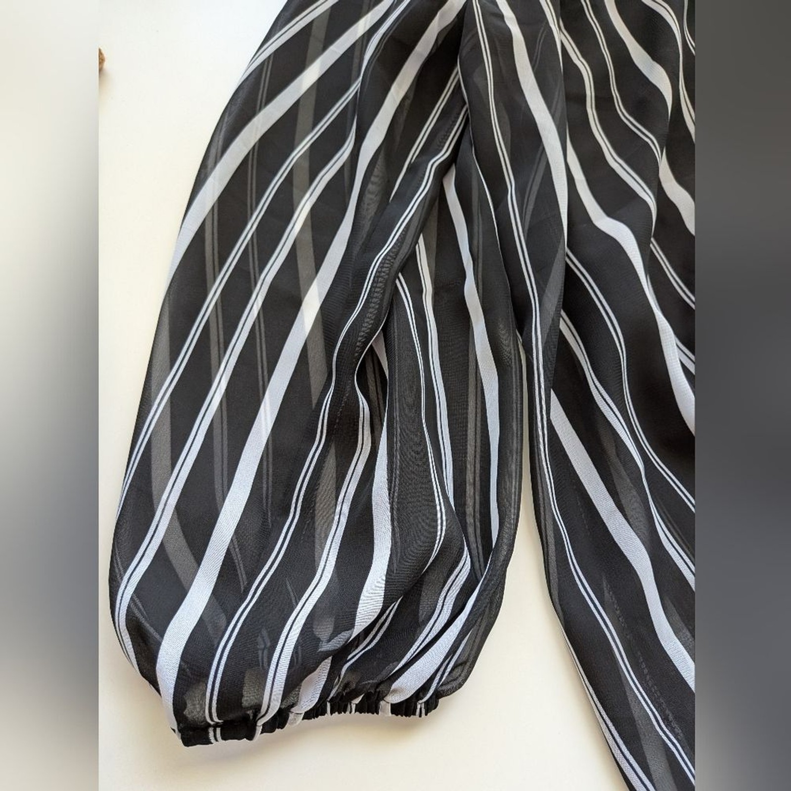 Lane Bryant Black & White Striped Sheer Tie-Neck Blouse | Size 16