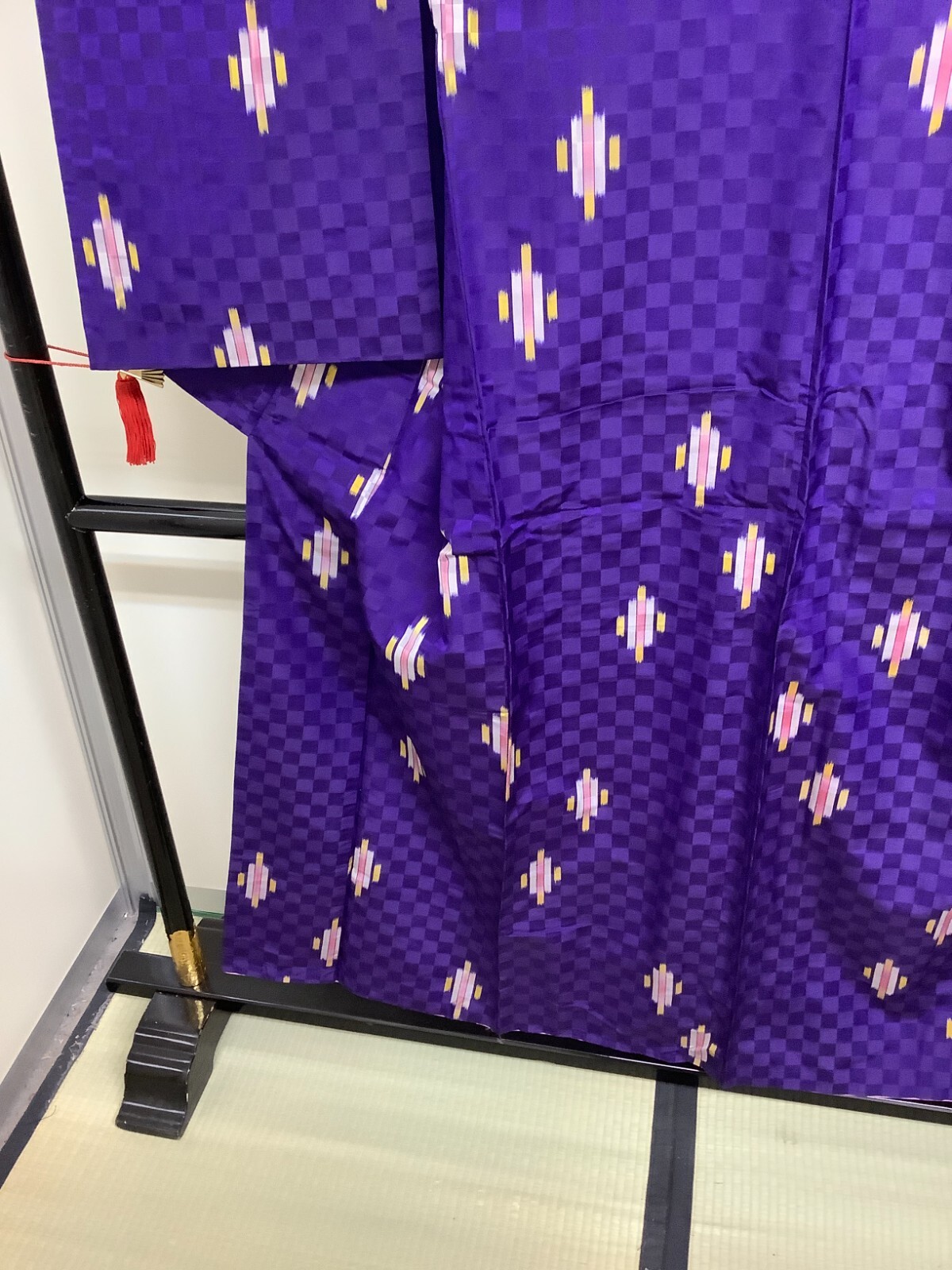 Japanese Vintage Kimono polyester blue purple tradition Height 59.84inch