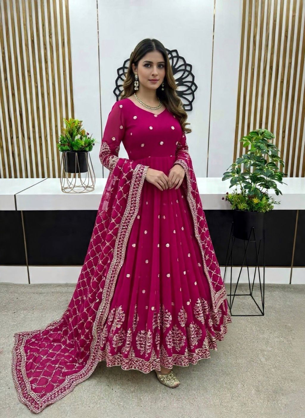 Designer Indian Pakistani Anarkali Suit Beautifu Party Wear Gown and Dupatta Set