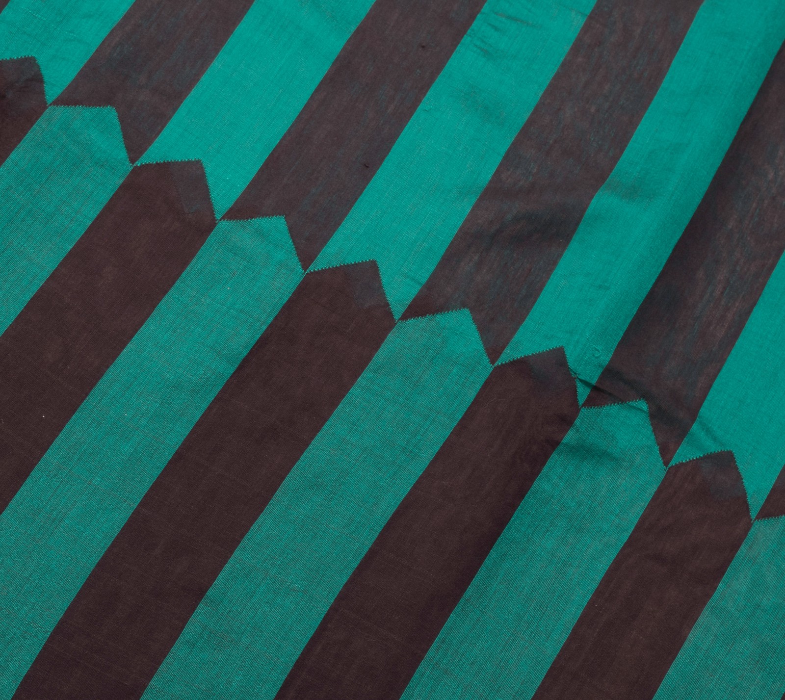 Sushila Vintage Black & Teal Green Saree Blend Cotton Silk Woven Sari Fabric