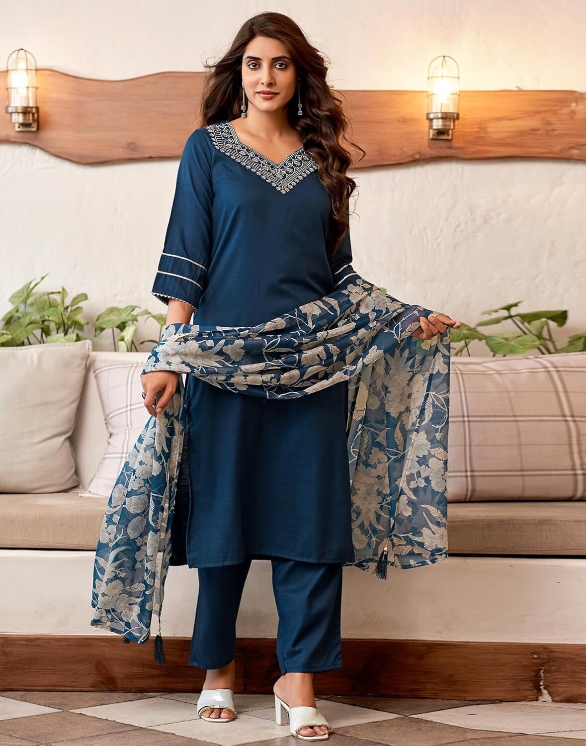 Women’s Rayon Viscose Embroidery Straight Kurta Pant with Dupatta