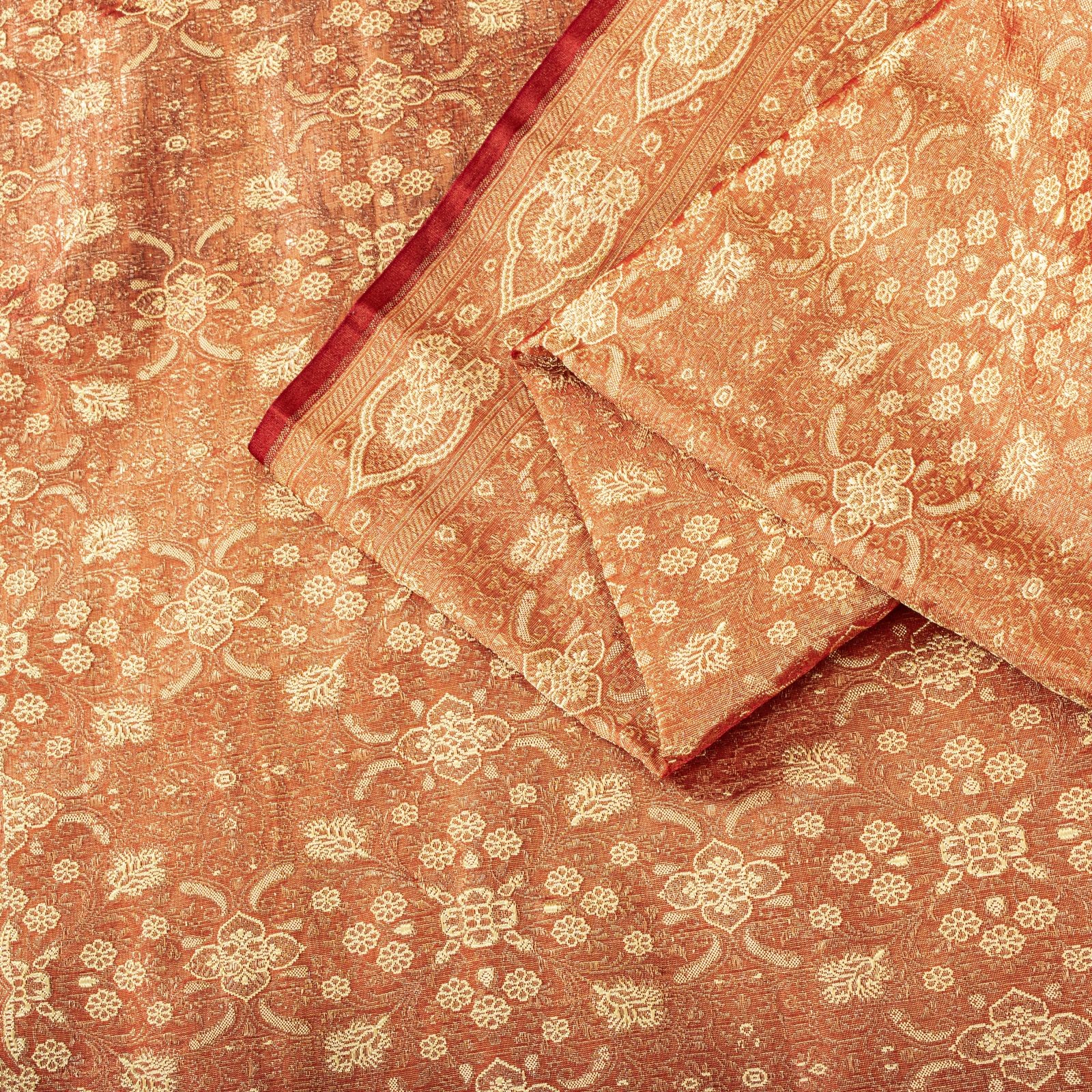 Sanskriti Vintage Peach Blend Silk Saree Banarasi Brocade Tanchoi Woven 5.5Ysari