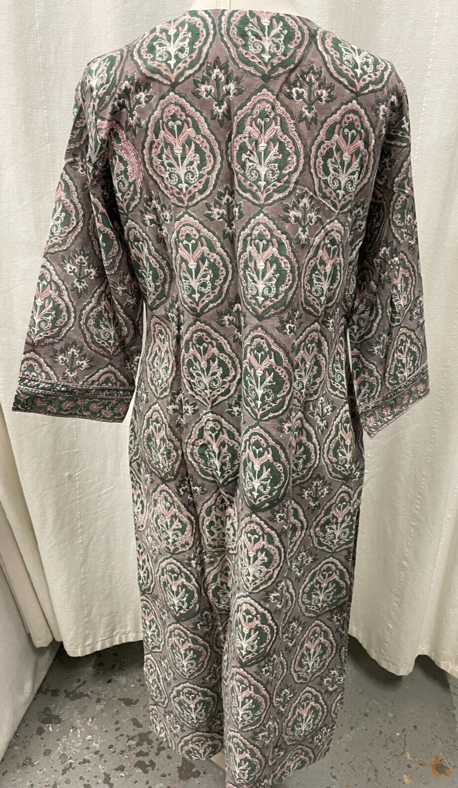 Farida Gupta Medium Designer Block Print Long Kurta Dress Tunic Kurti New Tag