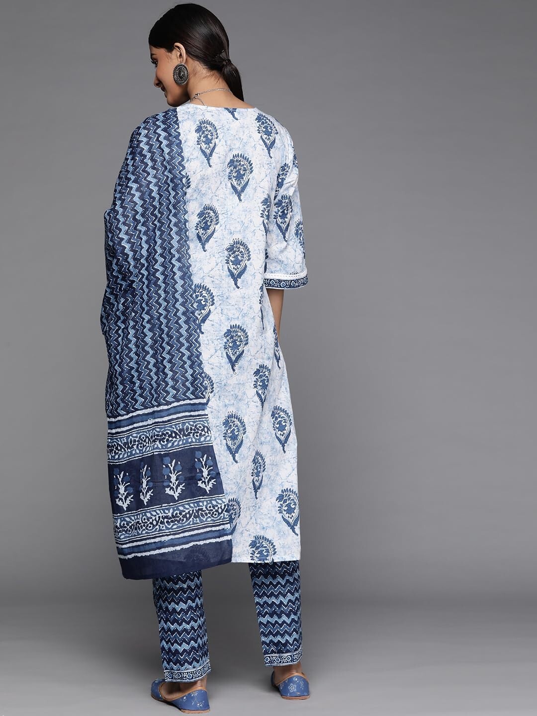 Printed Cotton Straight Kurta With Trousers & Dupatta