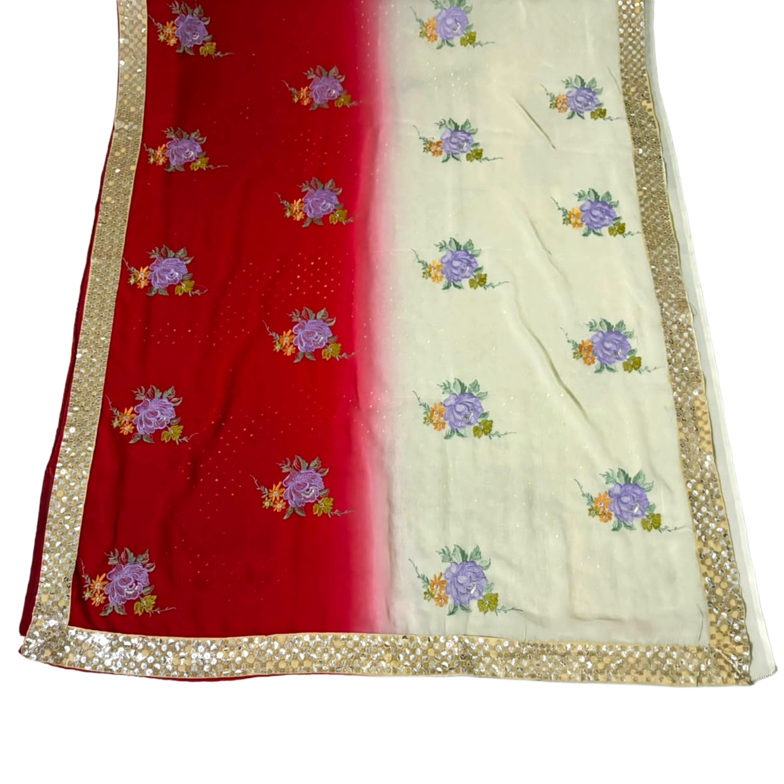 Indian Vintage Embroidered Saree Women Wrap Used Georgette Craft Fabric Red Sari
