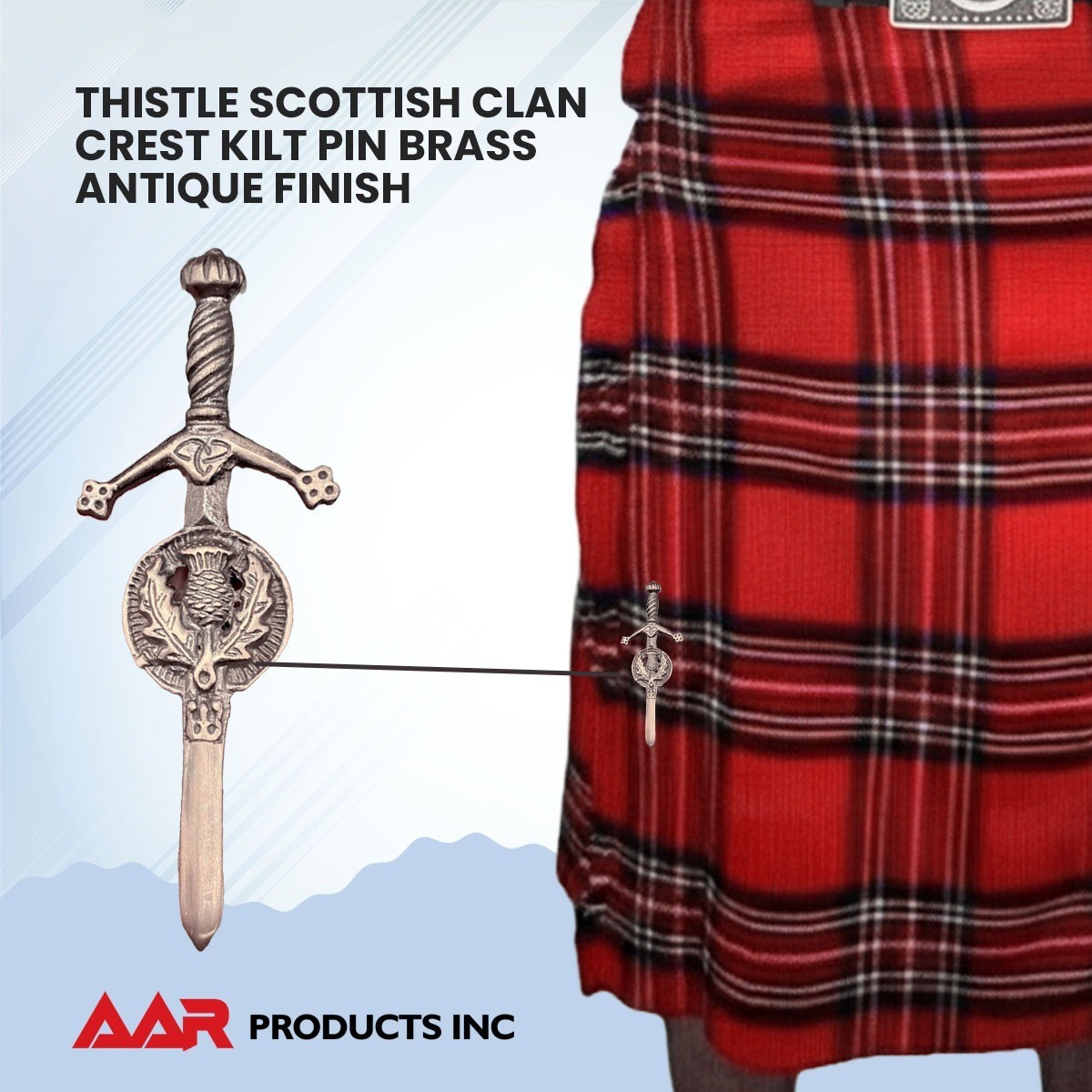 AAR Celtic Kilt Pin with Thistle Badge Design Antique Finish