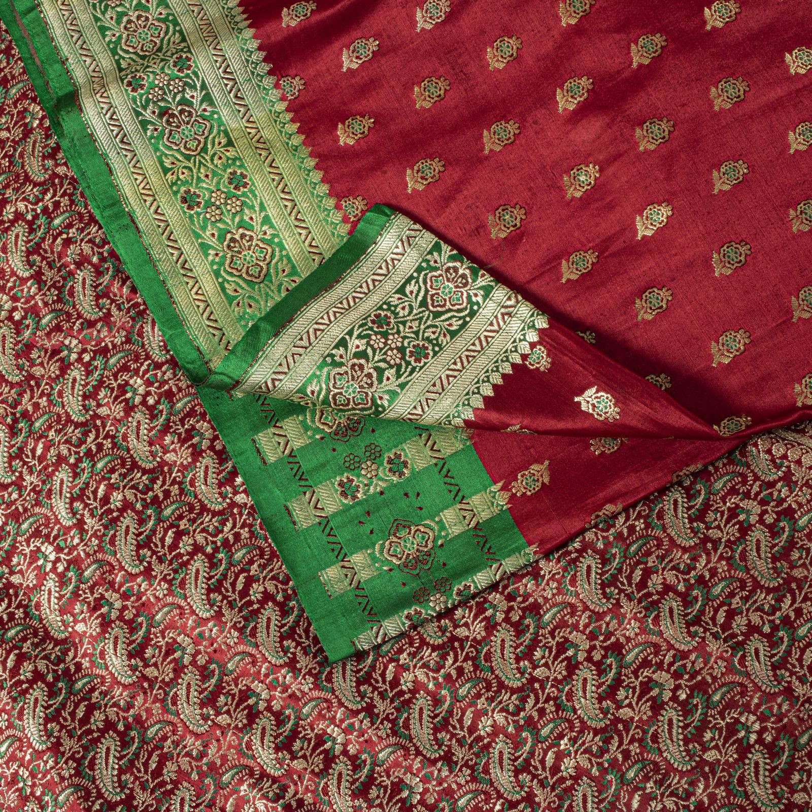 Sanskriti Vintage Red Pure Satin Saree Banarasi Brocade Zari Hand-Woven 5+Ydsari