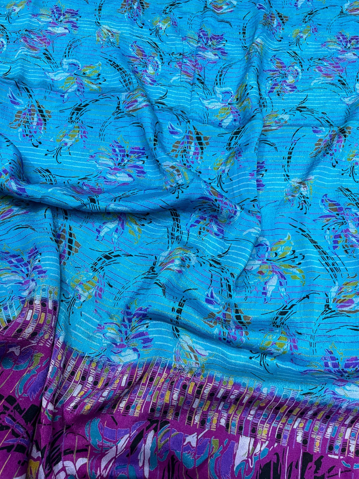 Vintage Blue Chiffon Silk Saree | Lightweight Fabric for DIY & Sewing CS1081