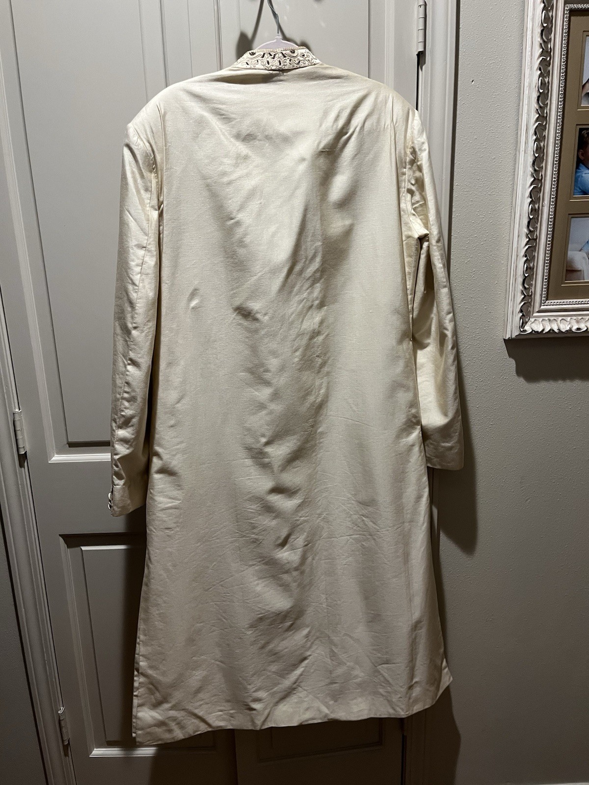 Men’s Traditional And Stylish Ivory Embroidered Long Formal Indian Sherwani 44