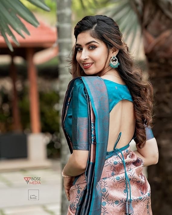 Women’s Banarasi Kanjivaram Cotton Silk Saree With Unstitched Blouse Material