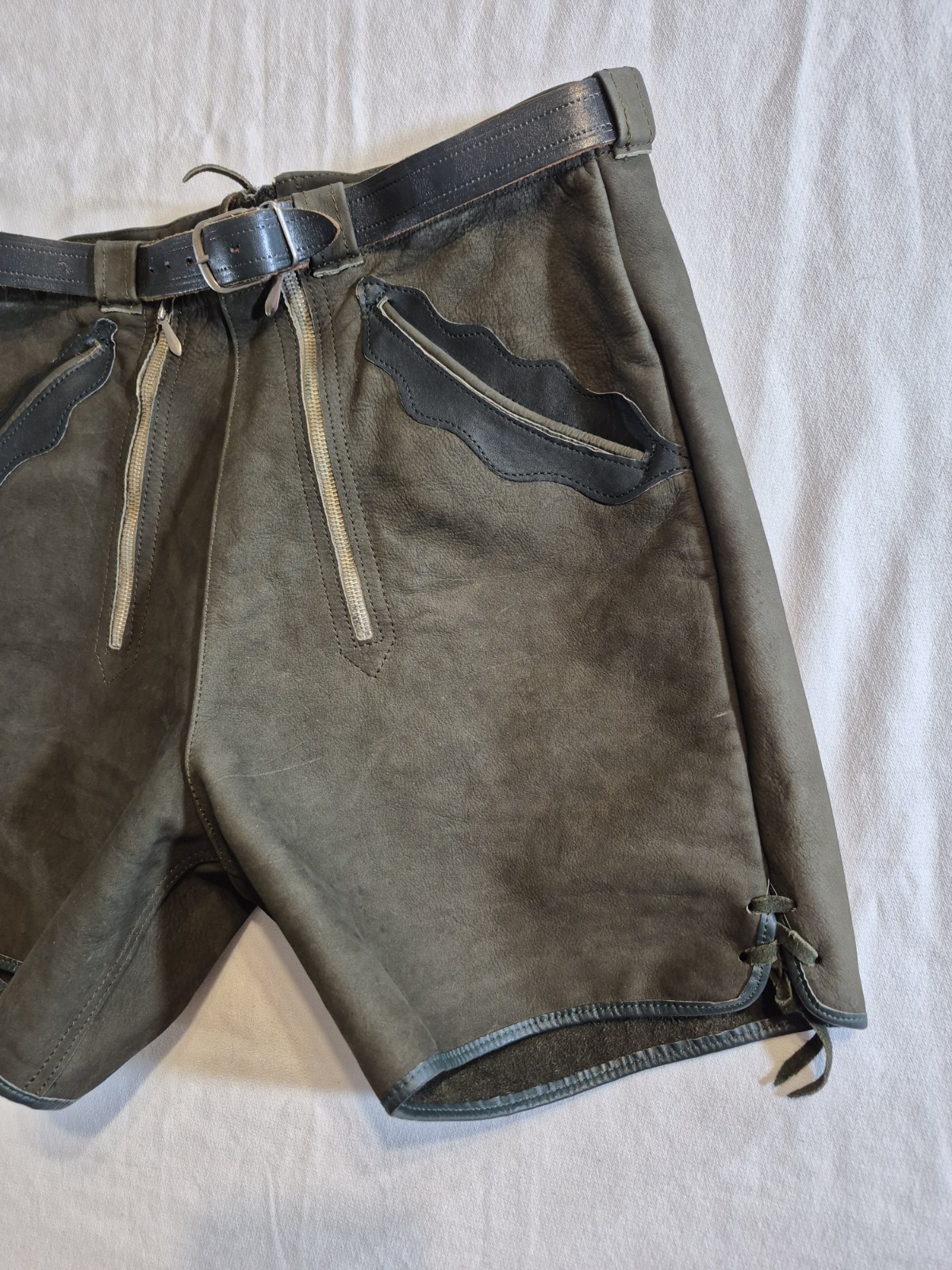 Vintage German Leather Lederhosen Breeches Green Black Octoberfest