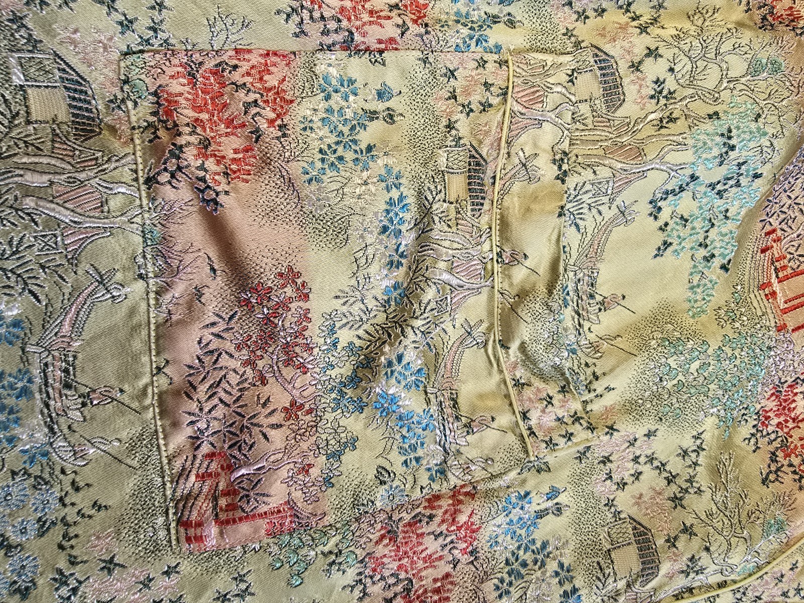 Peony Brand Childs Kimono Size 14 Turquoise Gold Asian Brocade Robe Embroidered