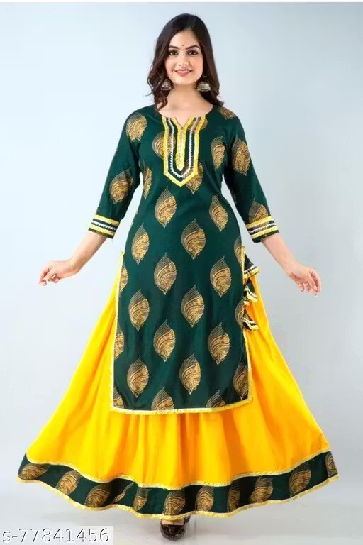 Indian Readymad Rayon Kurta With Skirt Set for Women’s Party Festive Outfit Gift