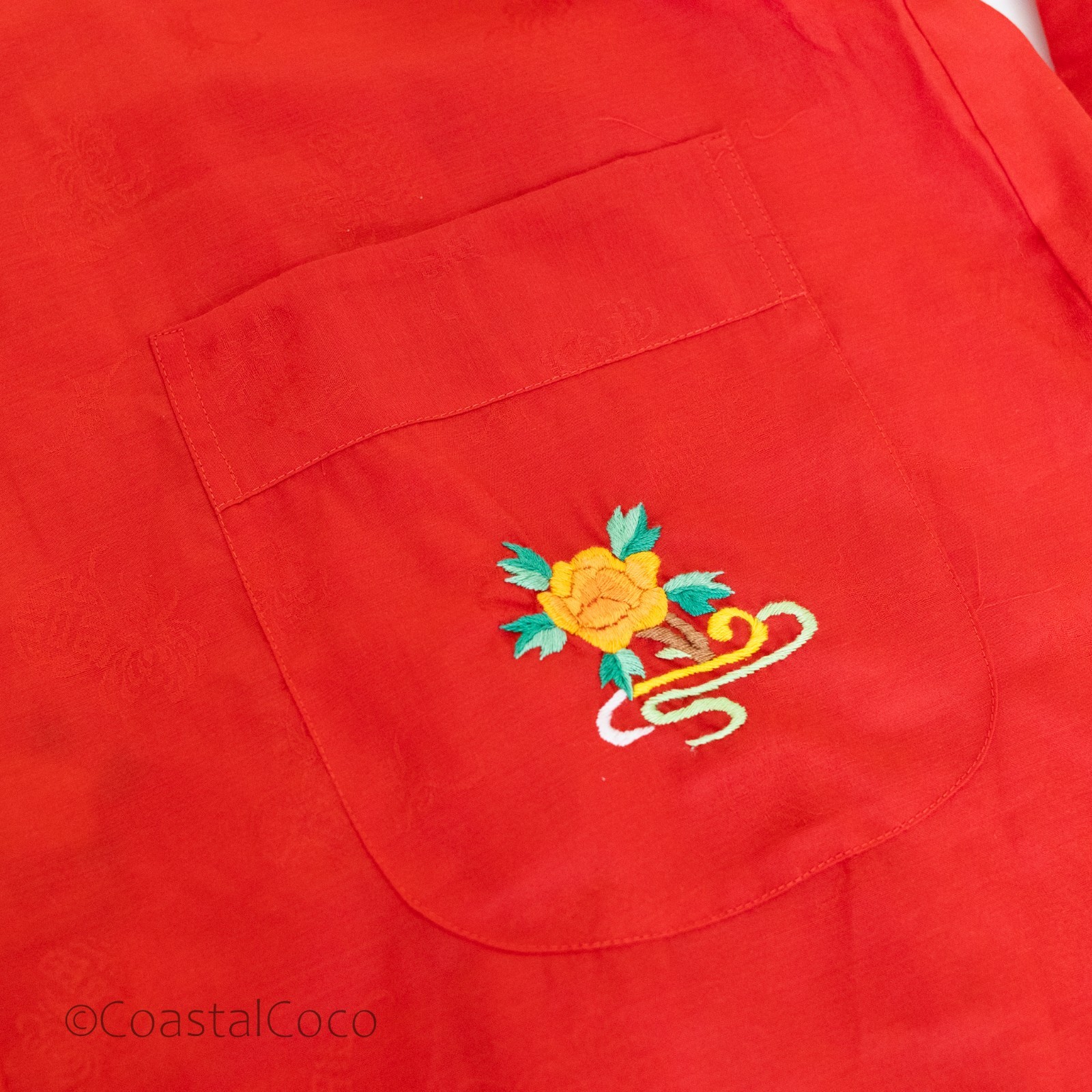 Vintage Health L Chinese Phoenix Peony Embroidered Robe Kimono Red Jacquard