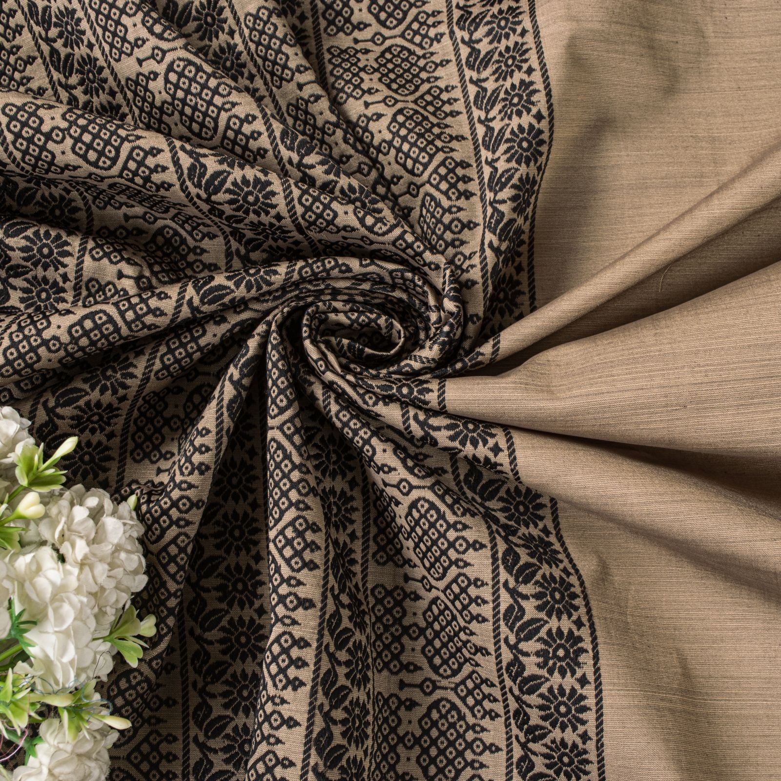 Sanskriti Vintage Saree Brown Blend Cotton Indian Woven Craft Fabric Sari 5.5+Yd