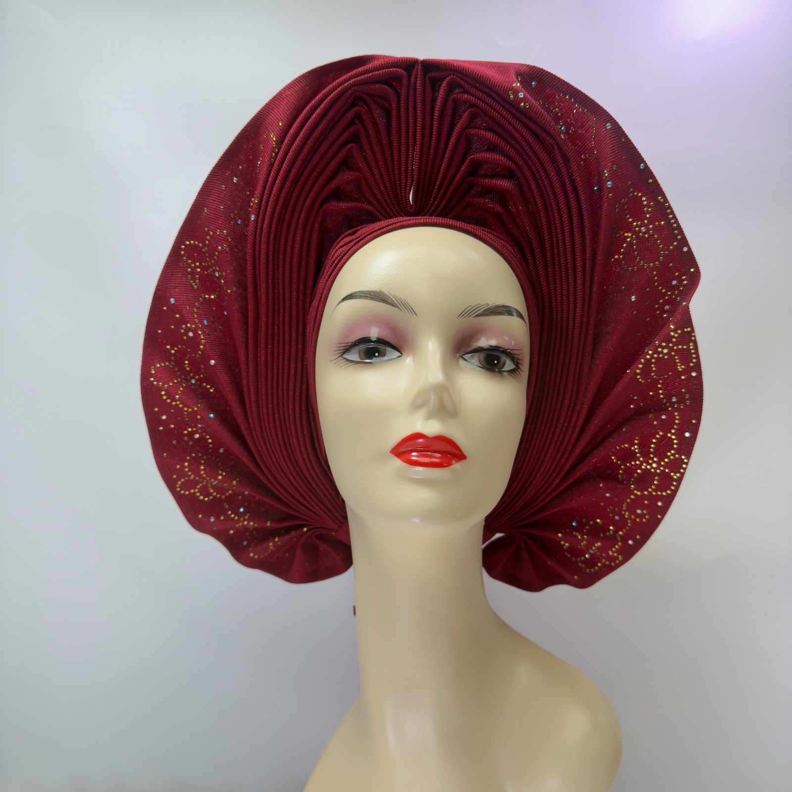 African Gele Fabric Headtie Stones Aso-Oke Turban Made Head Wear Hat Auto Gele
