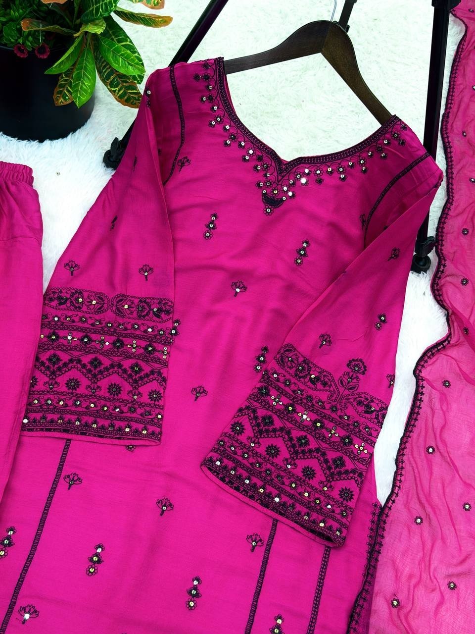 New Launching Rayon Cotton Pink Salwar Suit With Dupatta For Party Wear
