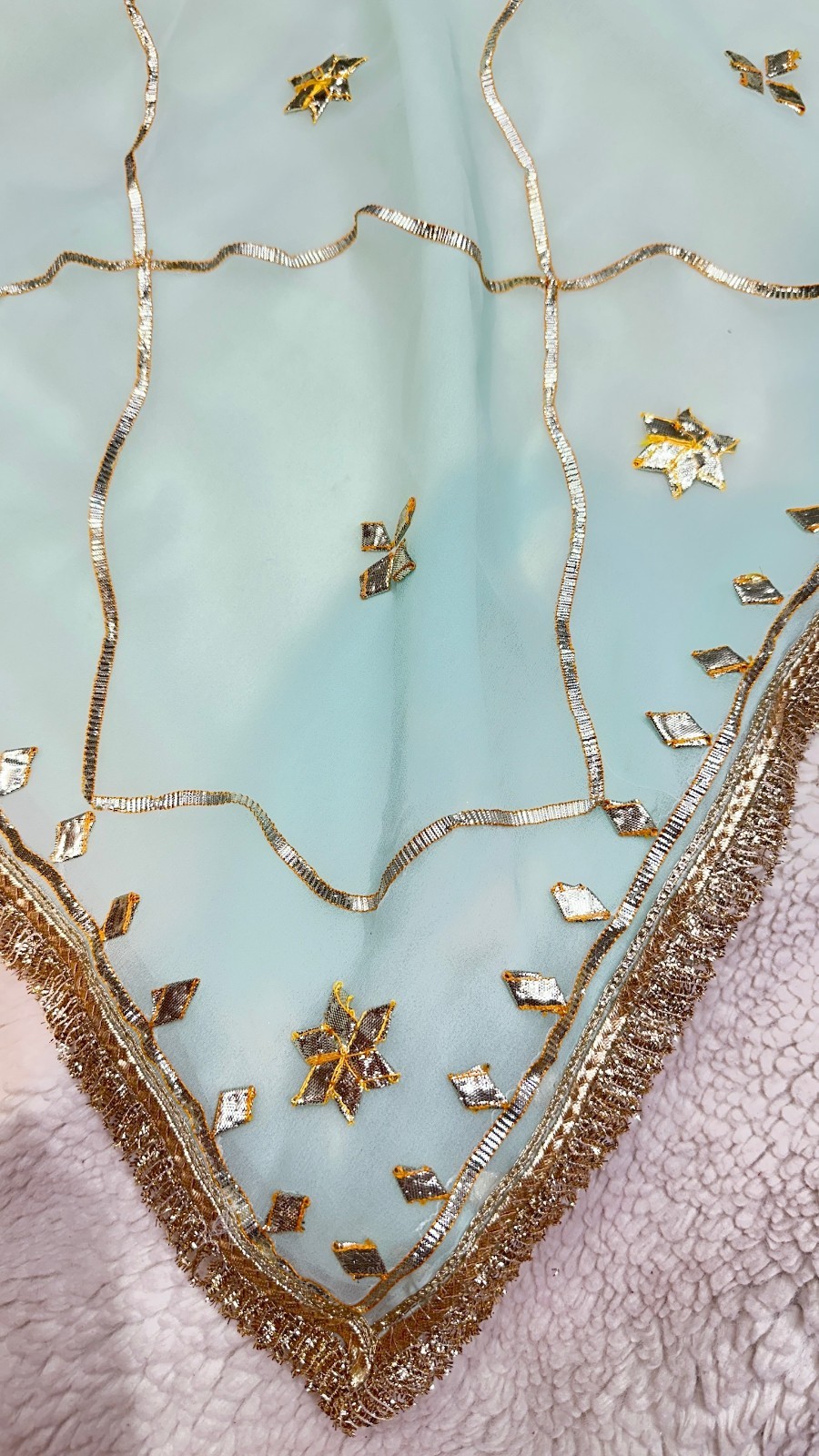 Women Blue Georgette Saree With Kaccha Gotta Work With Unstitched Blouse