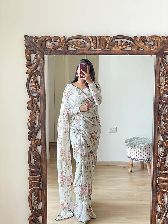 Ready to Wear 1-Minute Saree Indian Wedding Sari with Unstitched Blouse Piece