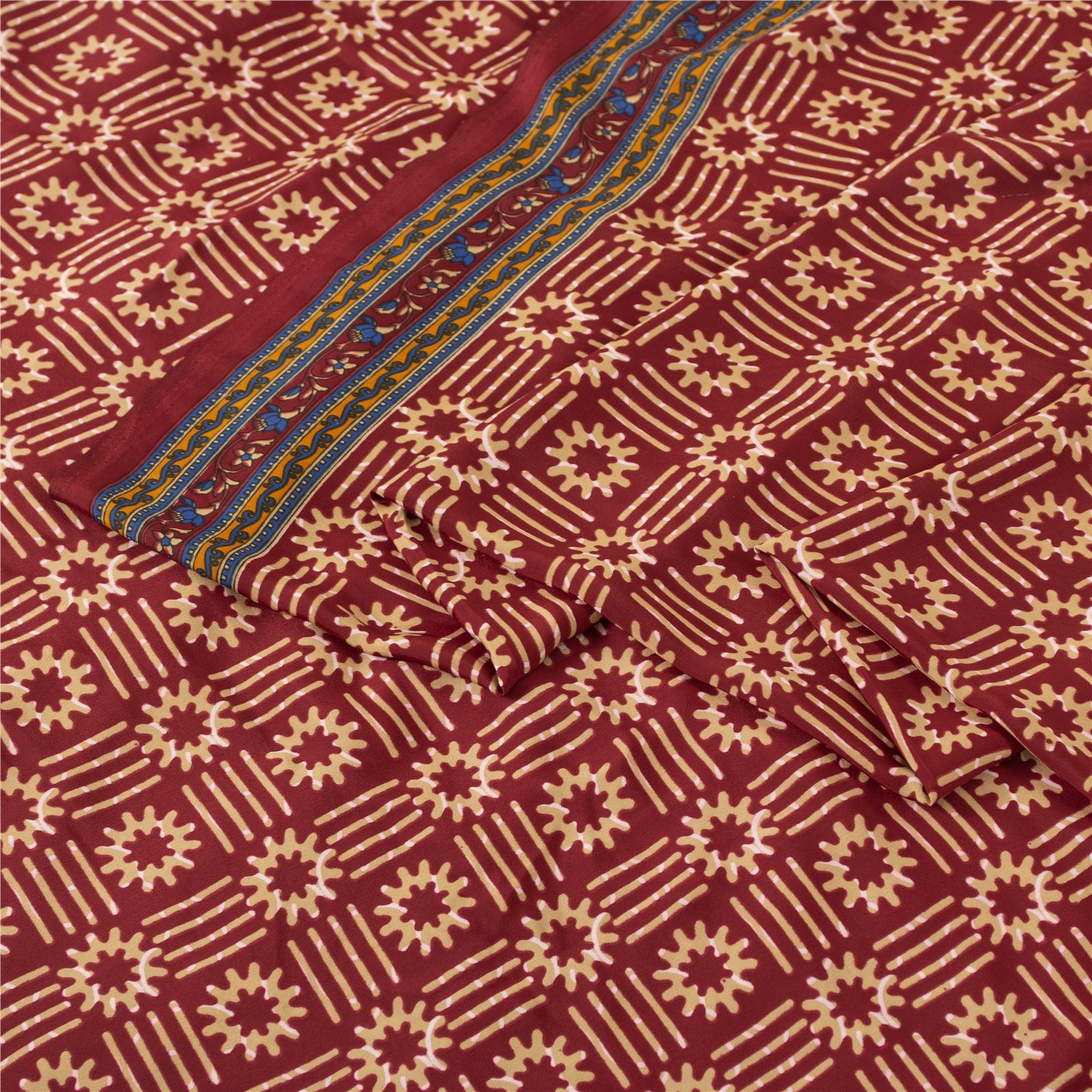 Sanskriti Vintage Dark Red Sarees Art Silk Fabric Craft Floral Printed 5 Yd Sari