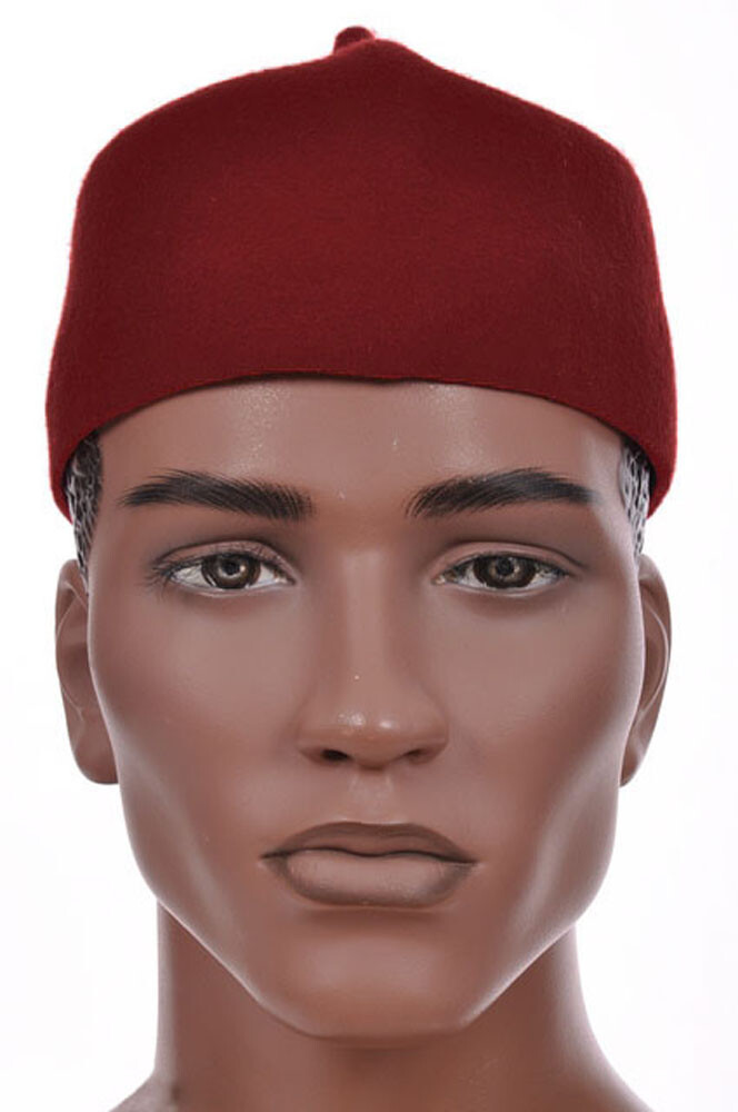 Maroon Wool Felt Igbo Cap African Fez Kufi Hat