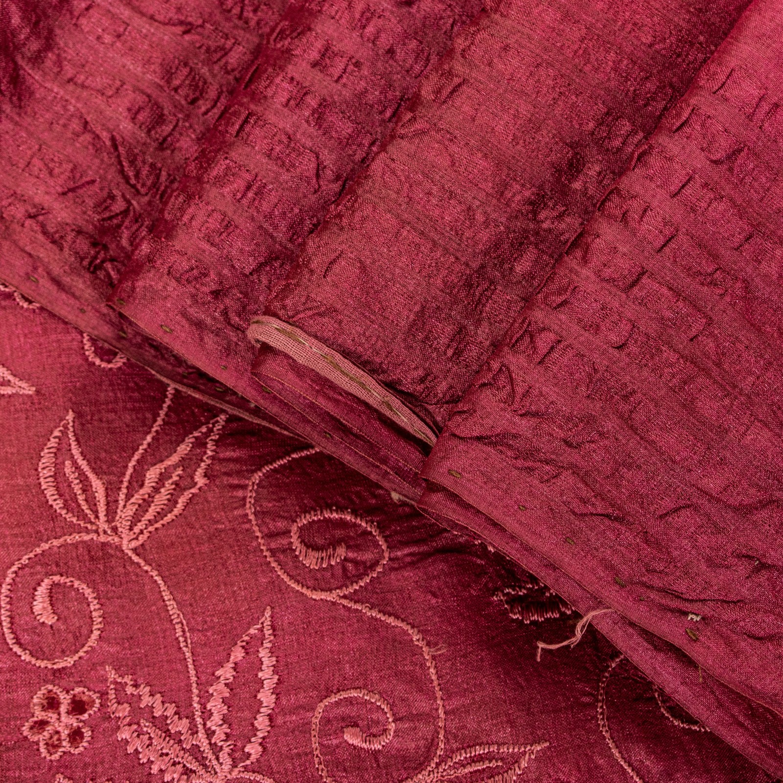 Sanskriti Vintage Red 100% Pure Silk 5 Yard Sarees Embroidered Sari Craft Fabric