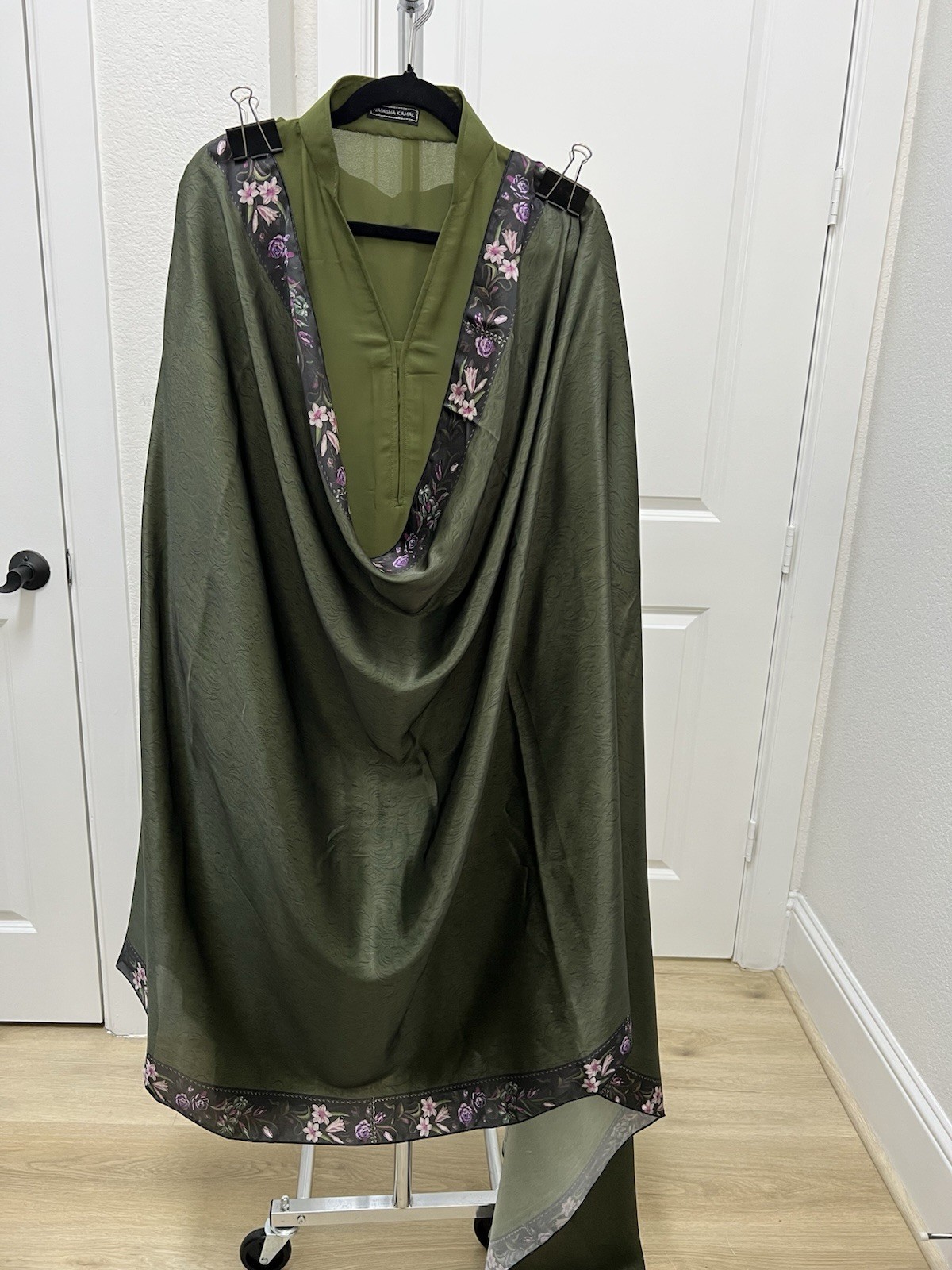 3-PCS Olive Green Georgette Top, Culotte And Printed Silk Dupatta Natasha Kamal