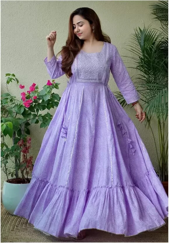 Designer Cotton Rayon Anarkali Gown Kurta Indian Pakistani Party Wear Kurti Set