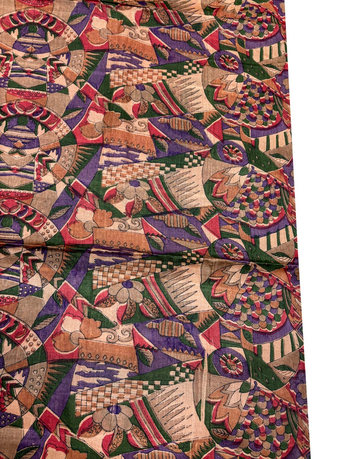 Vintage Tussar Silk Saree, Upcycled Printed Tussah Silk DIY Craft Fabric TS1037