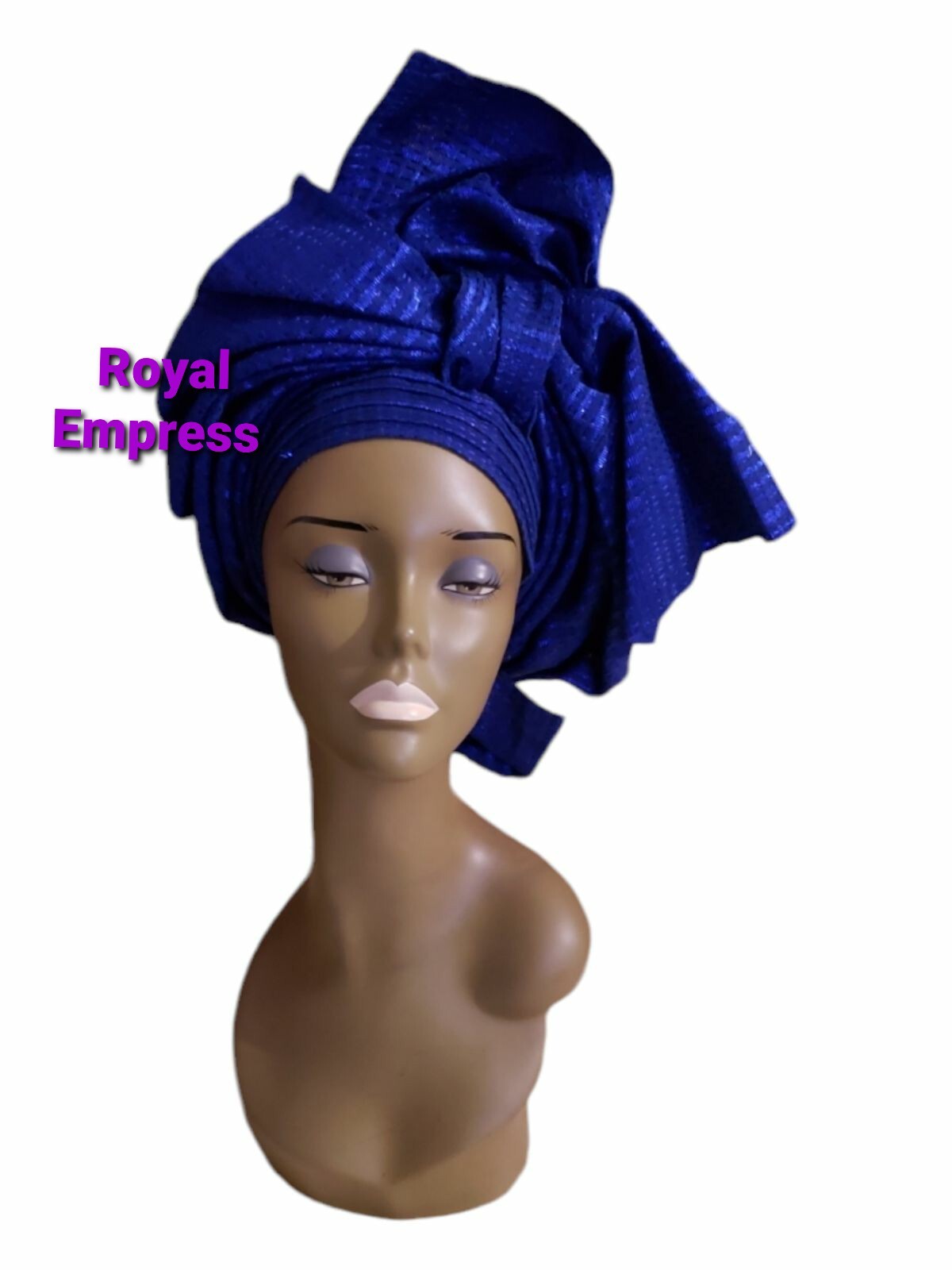 Aso-Oke African Headtie Auto Gele, Royal Blue Empress headwear