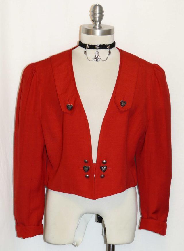 RED LINEN German Women Sport Riding HEART Fitted Dress Skirt Suit JACKET 42 10 M