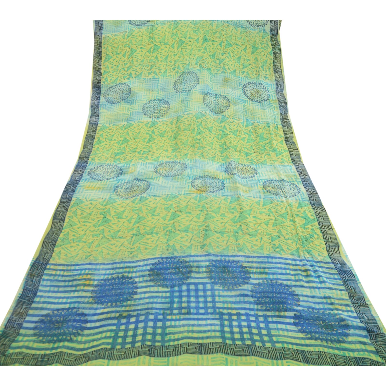 Sanskriti Vintage Saree Green Pure Georgette Silk Printed Sari Soft Craft Fabric