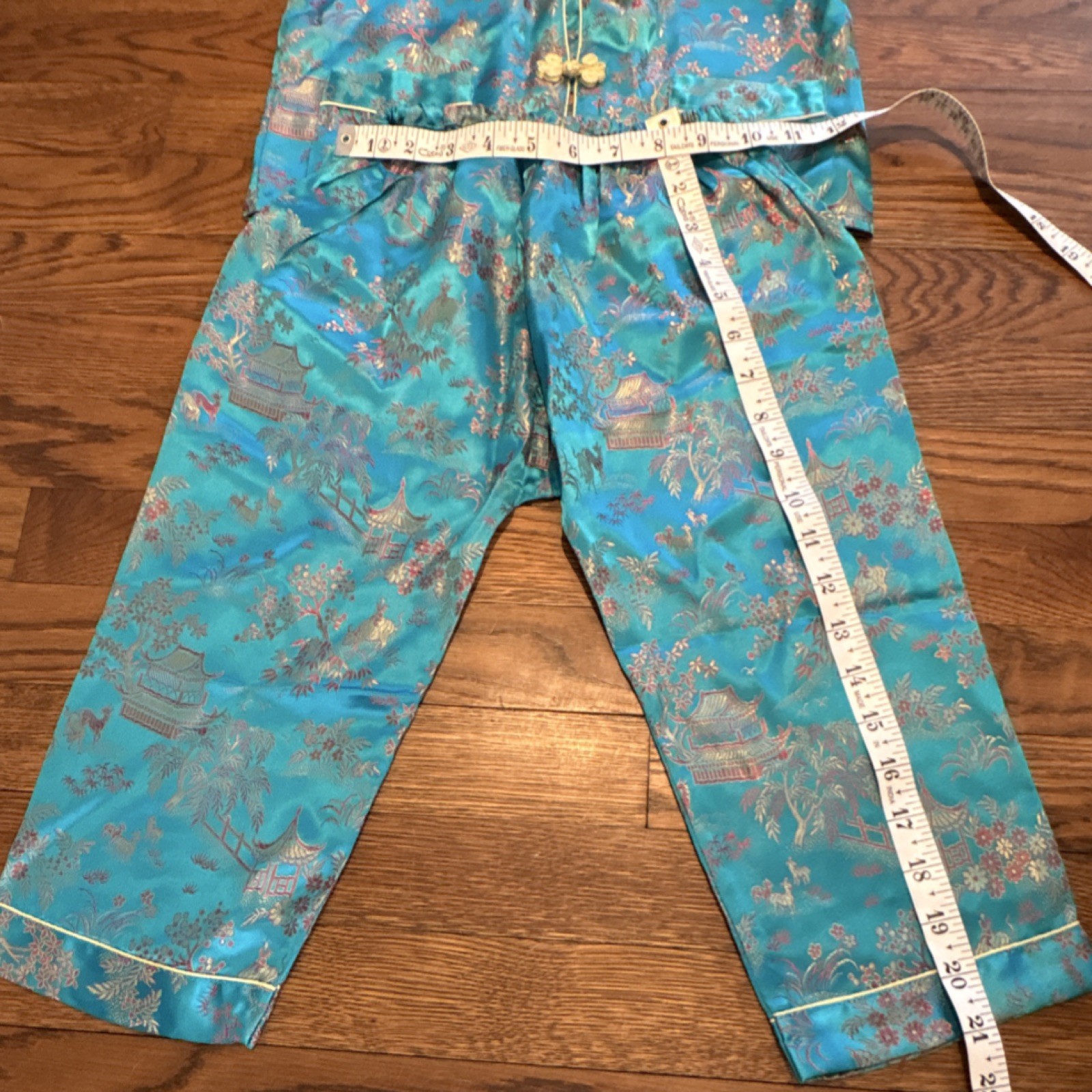 Peony Brand Girls Blue Satin Cheong-sam Traditional Chinese Outfit Set Size 6